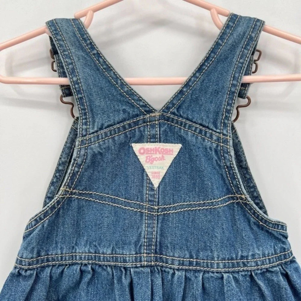 Oshkosh Vestbak Dress Denim Jeans Overall Embroidered Flower Skirtall